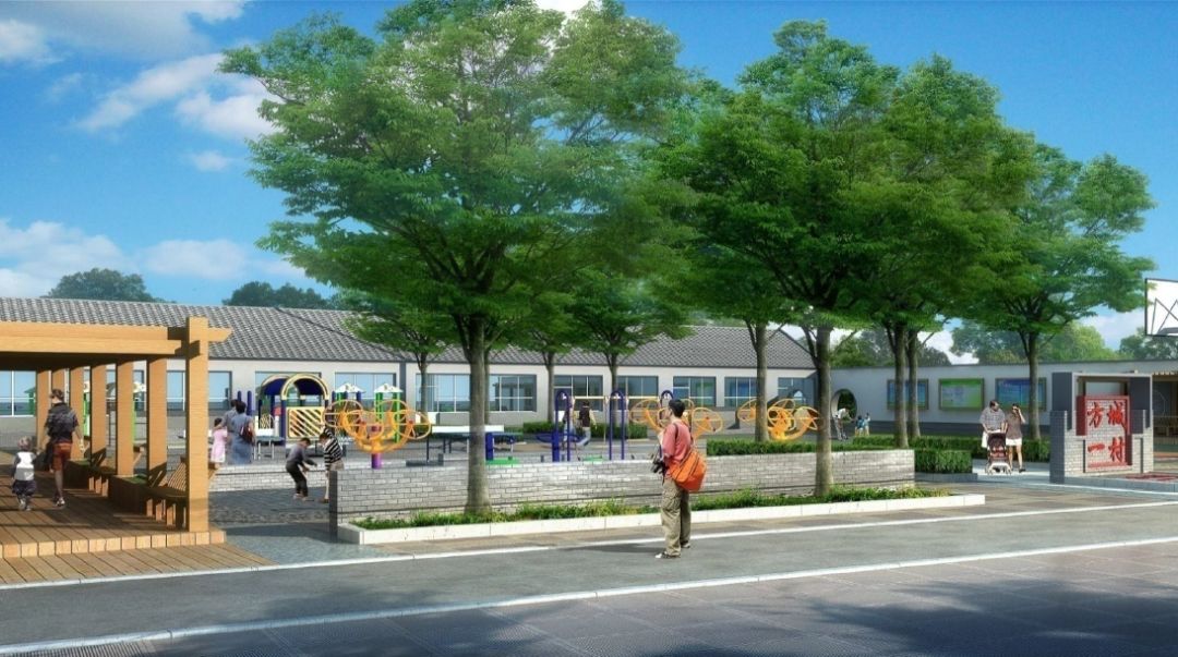 增加入村大树,新建花池,增加乔木种植,完善活动器械,活动场地,休闲