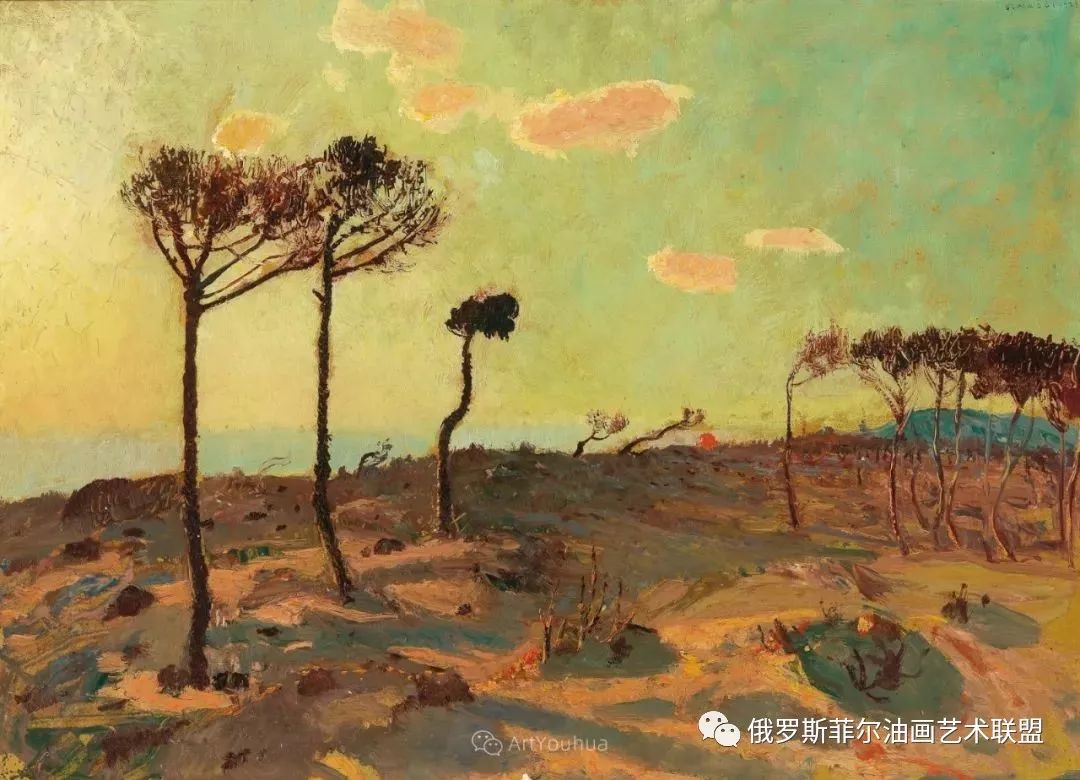 意大利画家恺撒马吉山地景观风景油画作品欣赏