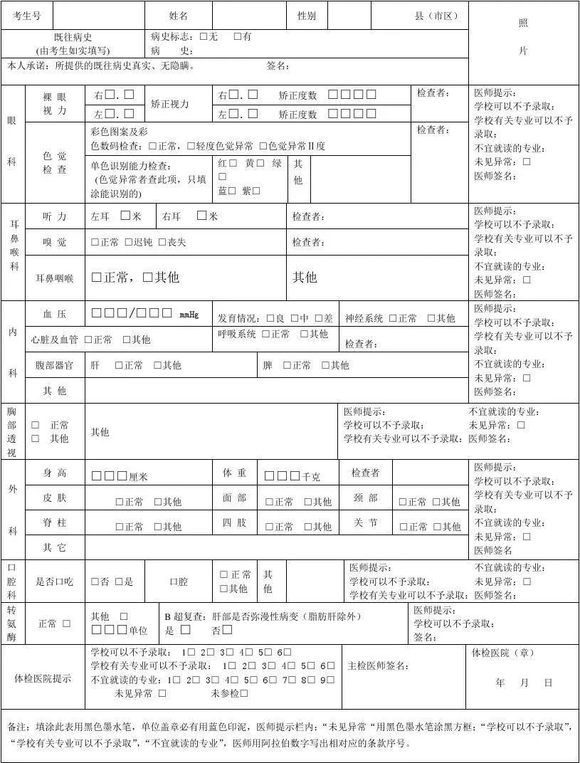 高考体检项目图片