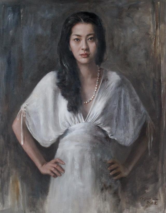 中国艺术家人体油画中性感迷人的东方女郎