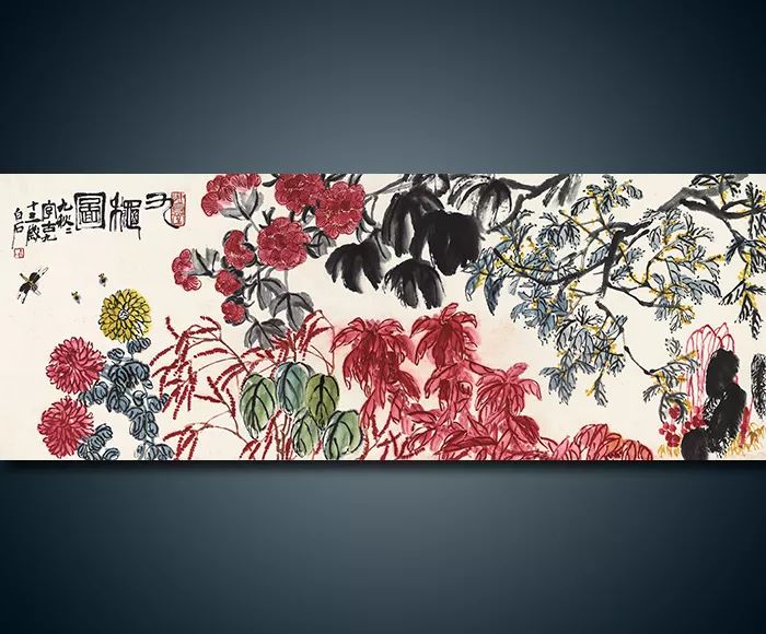 齐白石(1864-1957) 九秋图横披 设色纸本65.0×175.0cm 约10.