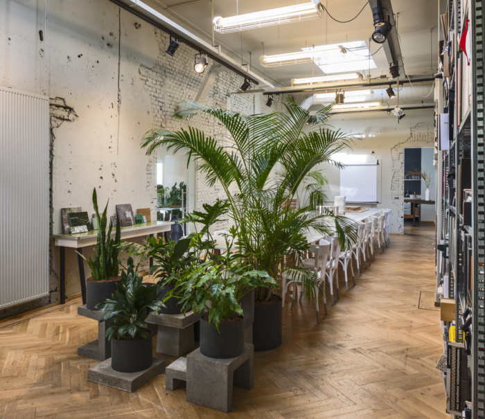 绿色植物与现代色彩相互融合的办公空间