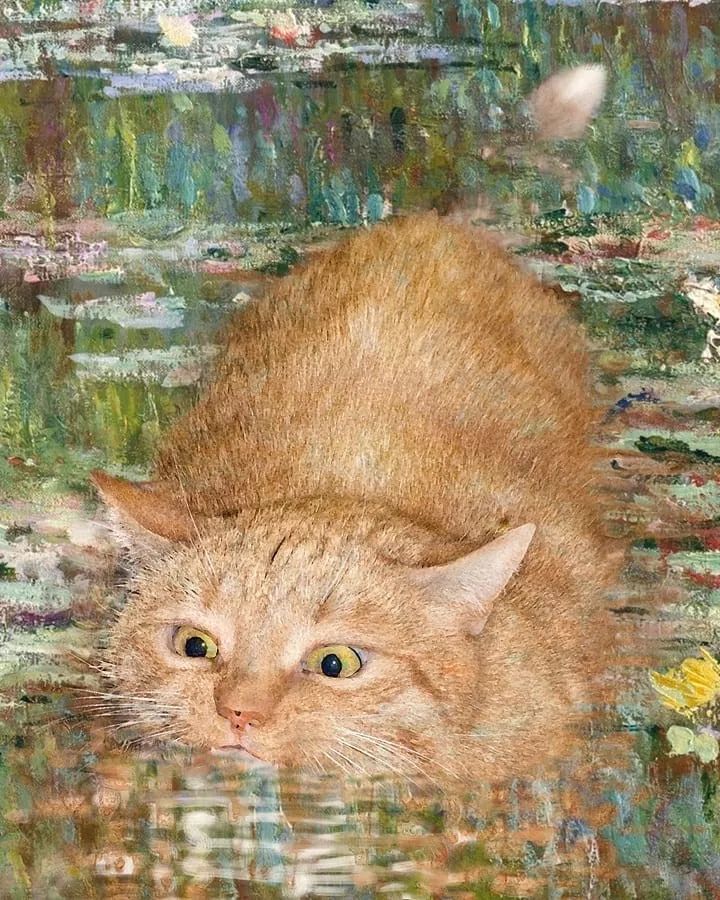 当橘猫闯入世界名画梵高莫奈都坐不住了