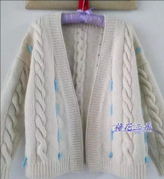 扭麻花开衫毛衣,用弹力羊毛线编织,保暖好穿