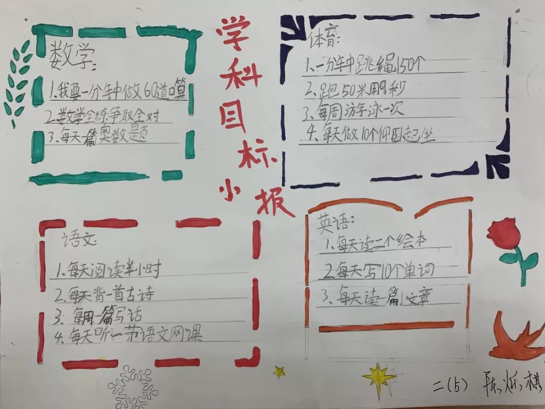 小学二年级目标卡制作图片