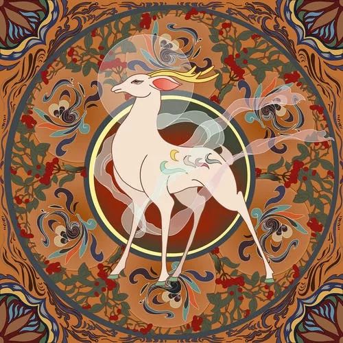 谛落凡间,神光护佑仙界神兽世间有鹿,七色有角