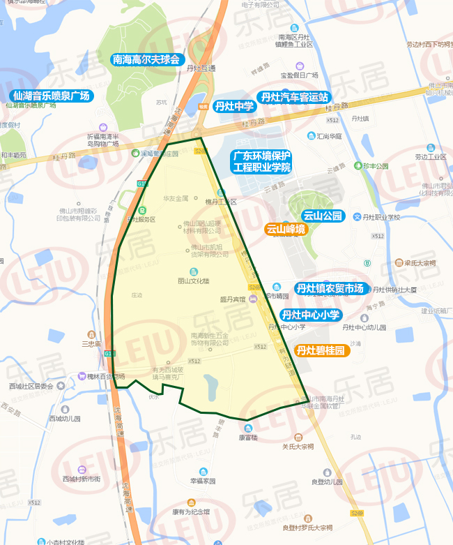 该片区位于仙湖度假区南侧片区,周边有丹灶中学,丹灶中心小学,南海