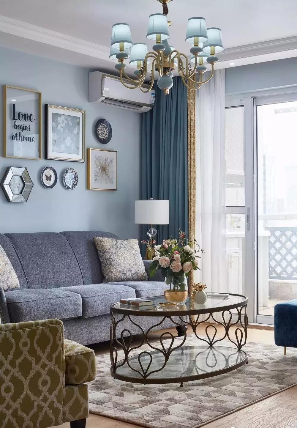 135㎡美式风格三居,麻雀装饰用tiffany蓝打造清新浪漫家居空间