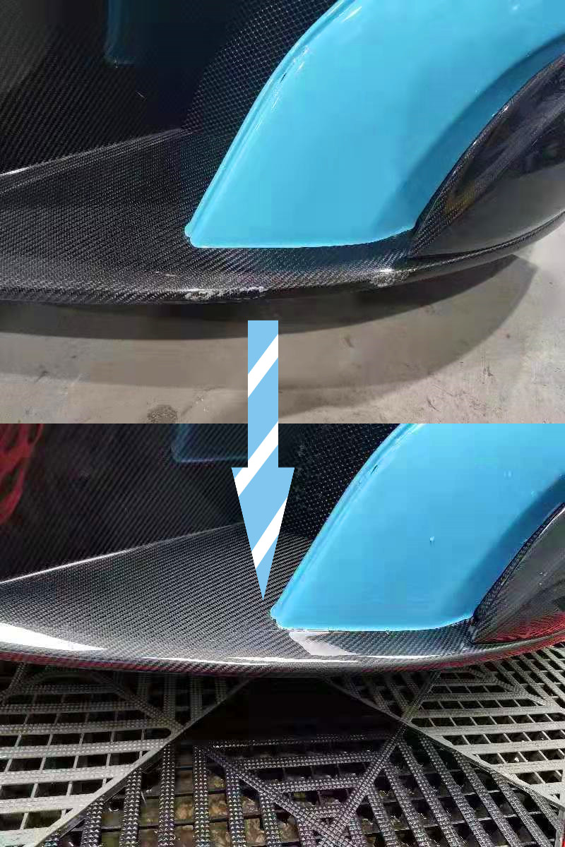 汽车碳纤维修复案例迈凯伦650s前唇碳纤维破损完美修复