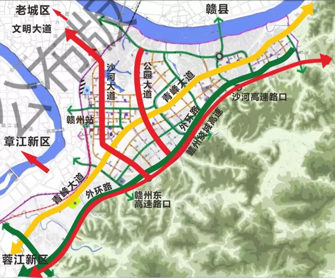 宁都等各大县城,加之地铁2号线(规划中)6大站点在片区内停靠,公交系统