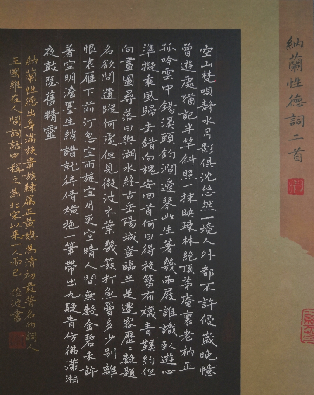 硬笔书法,纳兰性德词二首.