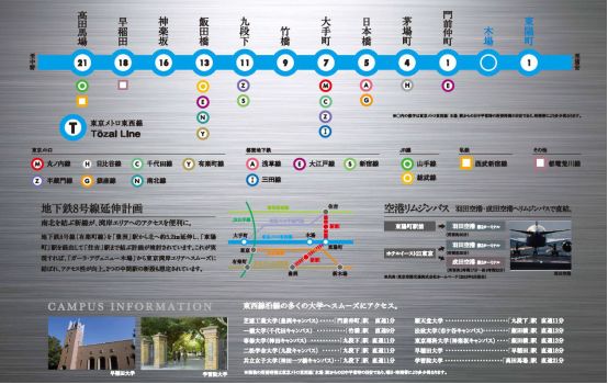 东西线横断东京都心,几乎可接连所有的地铁和jr山手线,总武线,乘地铁