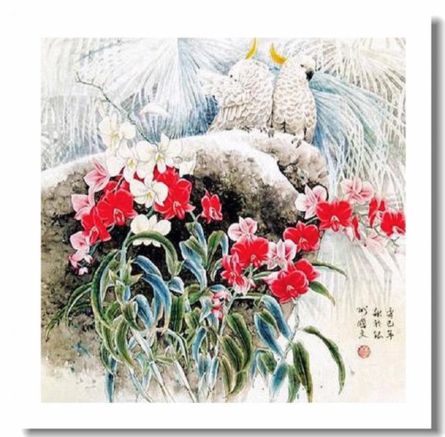 西学东渐白国文新工笔花鸟画