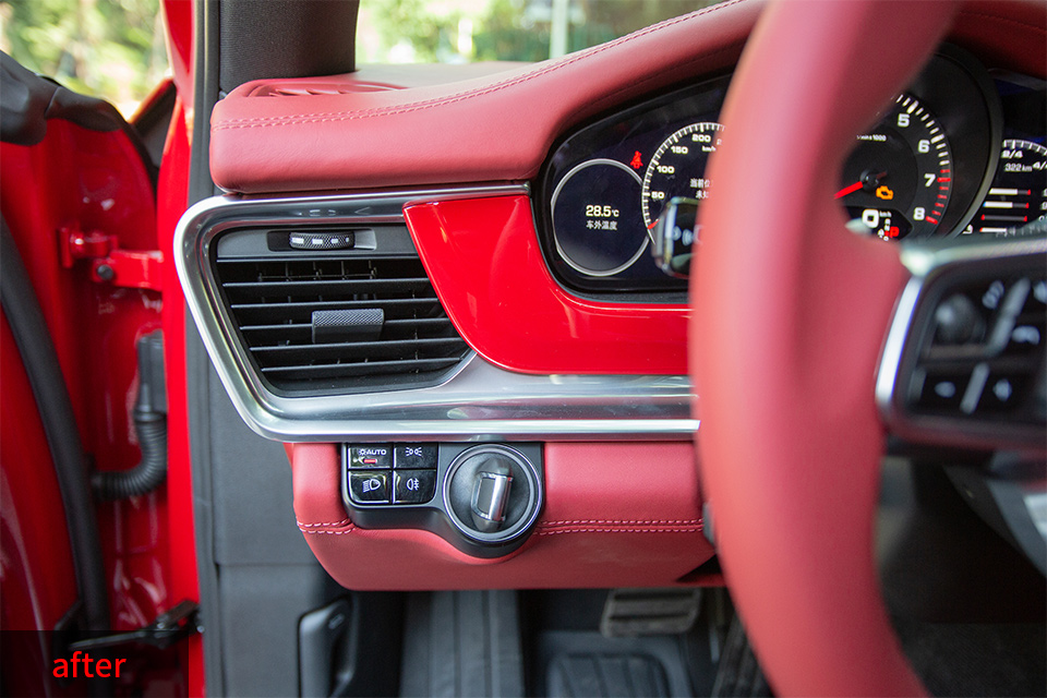 保时捷胭脂红panamera 全车全红内饰