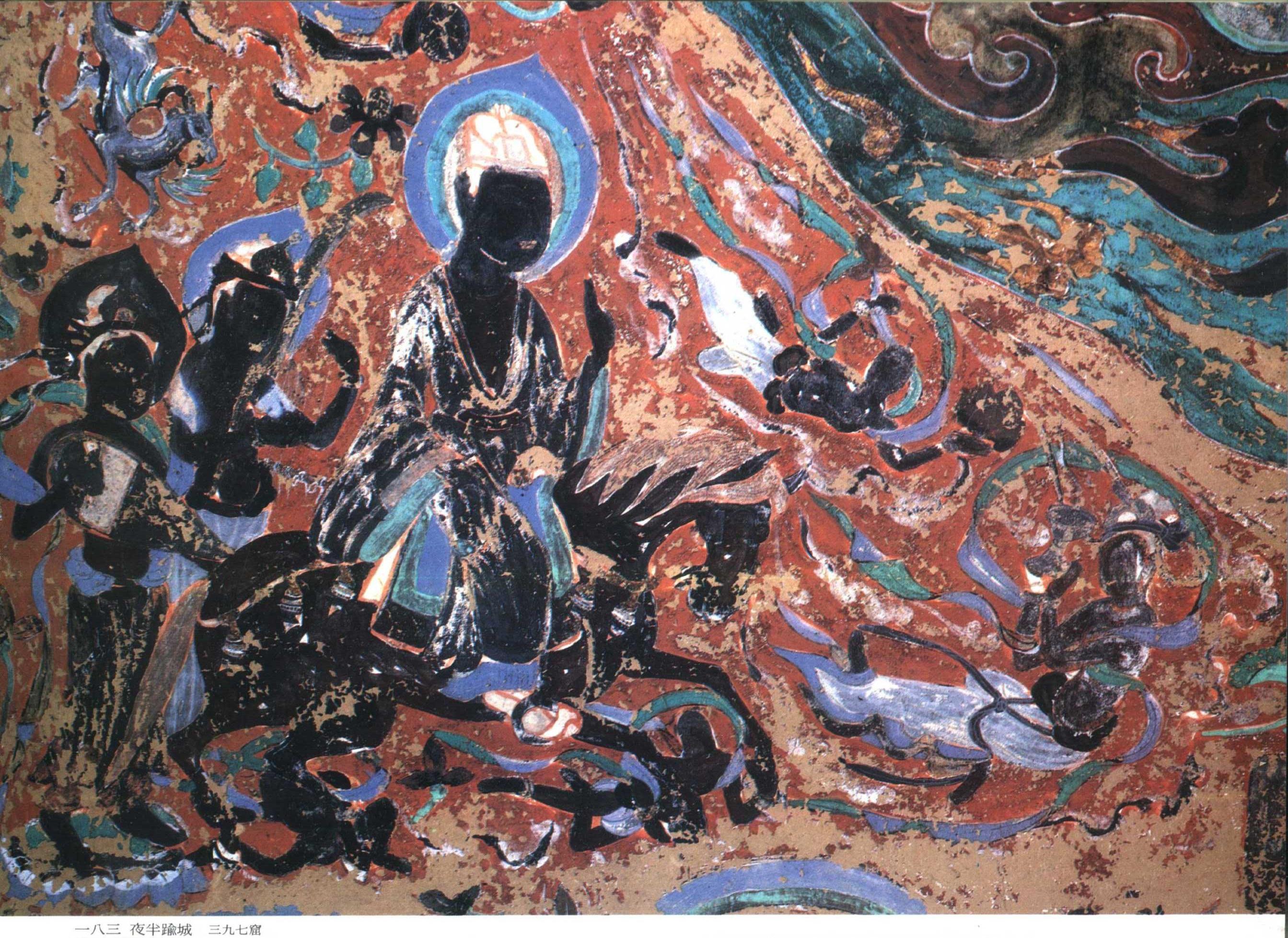 原创敦煌石窟隋397窟278窟西龛两侧壁画夜半逾城乘象入胎高清大图