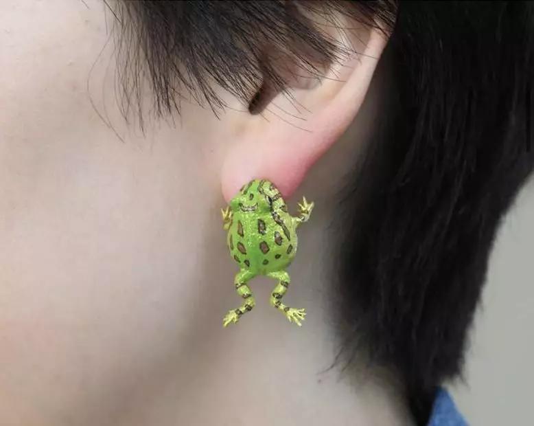 夹在耳朵上仿佛是被青蛙咬住一般的视觉,当然每一只青蛙都是她一个个