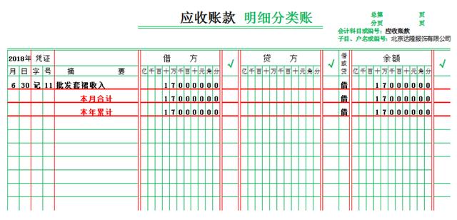 平行式明细账图片