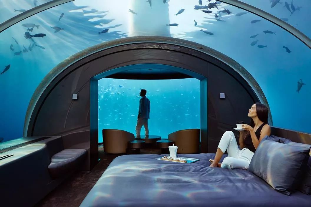 马尔代夫康莱德的水下客房,玻璃用18厘米厚,住一晚要 15 万