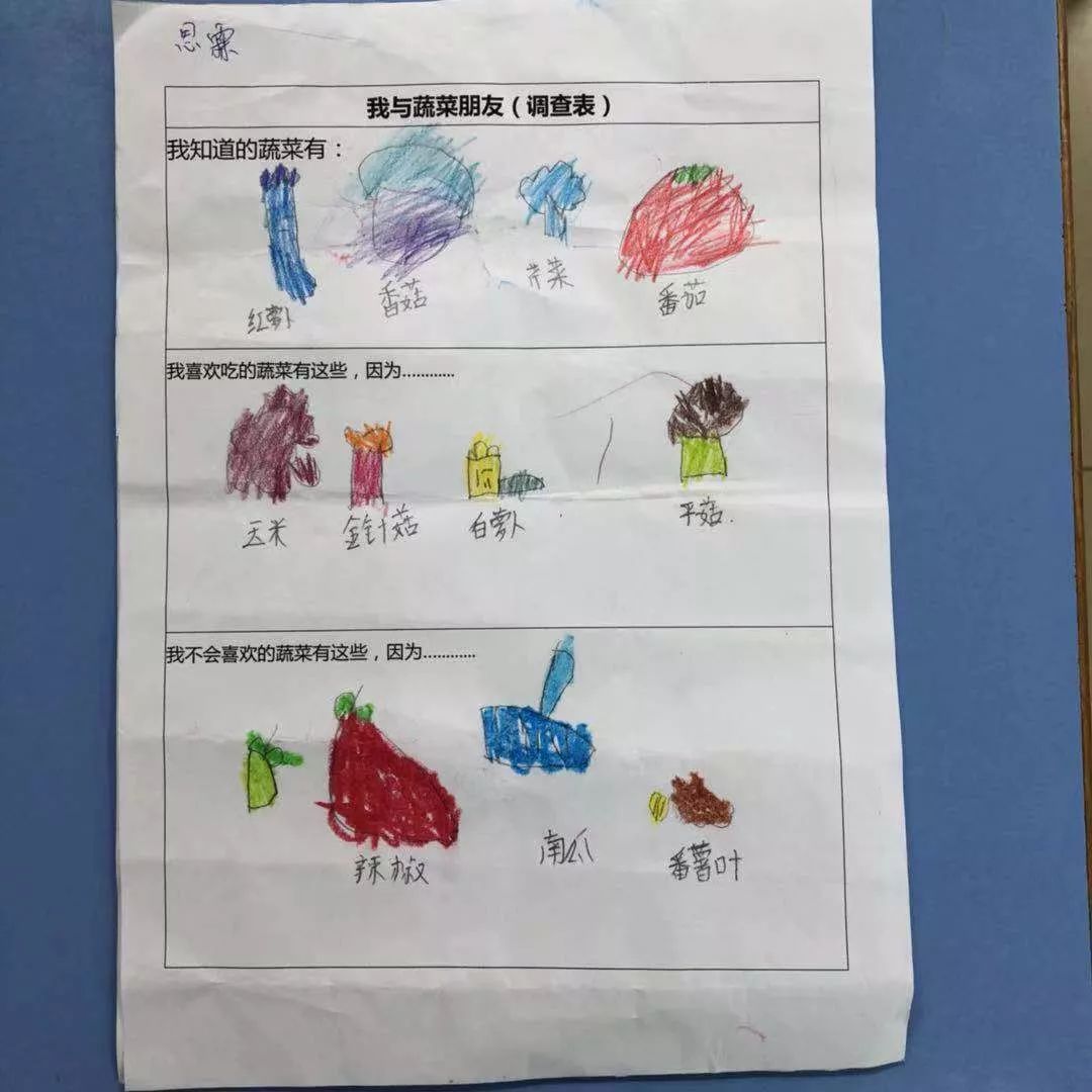 喜欢吃蔬菜,老师首先请家长和孩子们一起完成了"我与蔬菜朋友"的调查