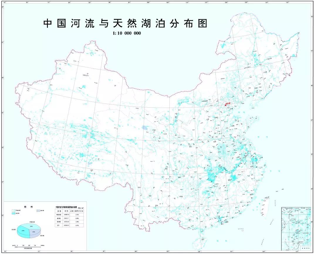 中國河流與天然湖泊分佈圖