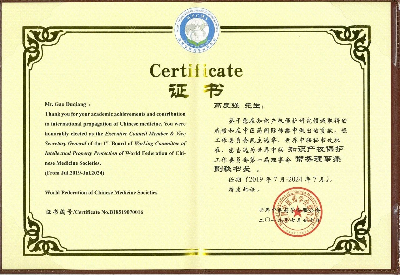 秘书长世界中联知识产权保护工作委员会王和平会长颁发证书北京滳慧
