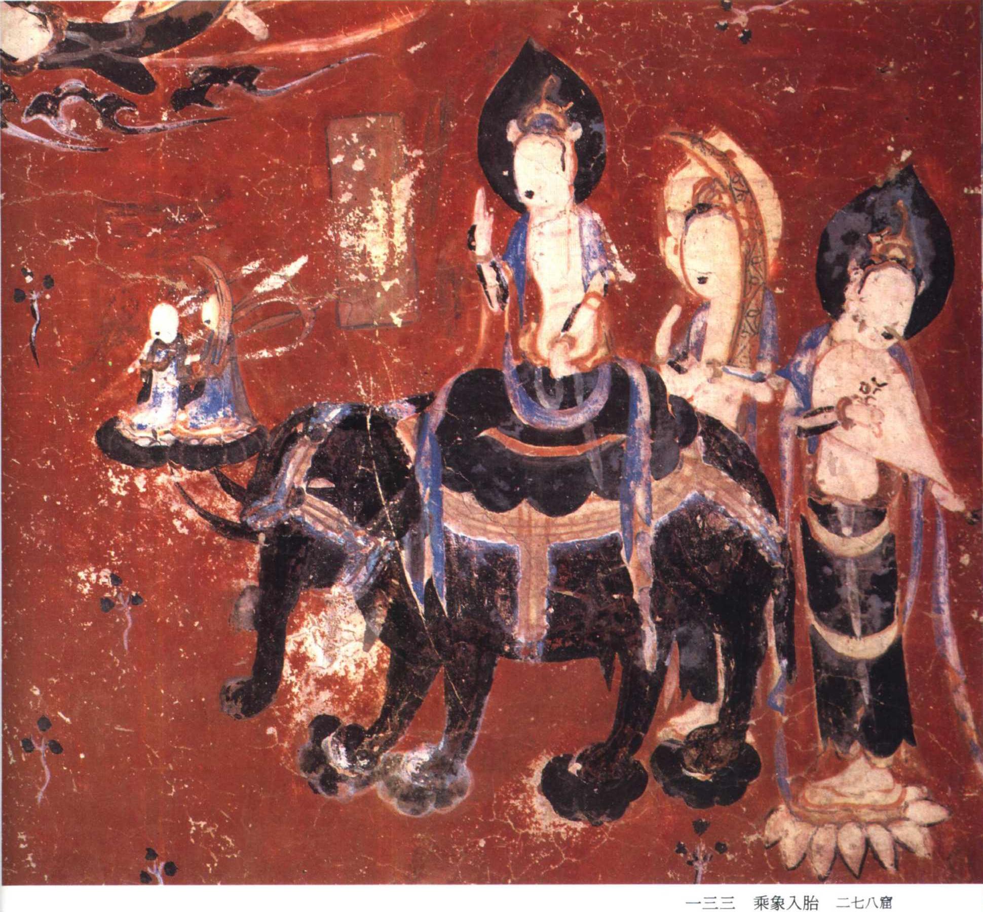 原创敦煌石窟隋397窟278窟西龛两侧壁画夜半逾城乘象入胎高清大图