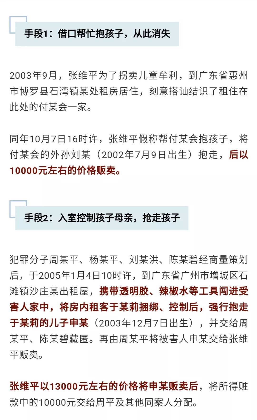 张维平等人拐卖儿童的手段 相对隐蔽 像上述部分案例 都是通过结识