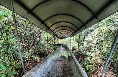 的旱滑道相信你滑过雪,滑过草,滑过旱冰解放你的双脚,爬山20分钟,下山