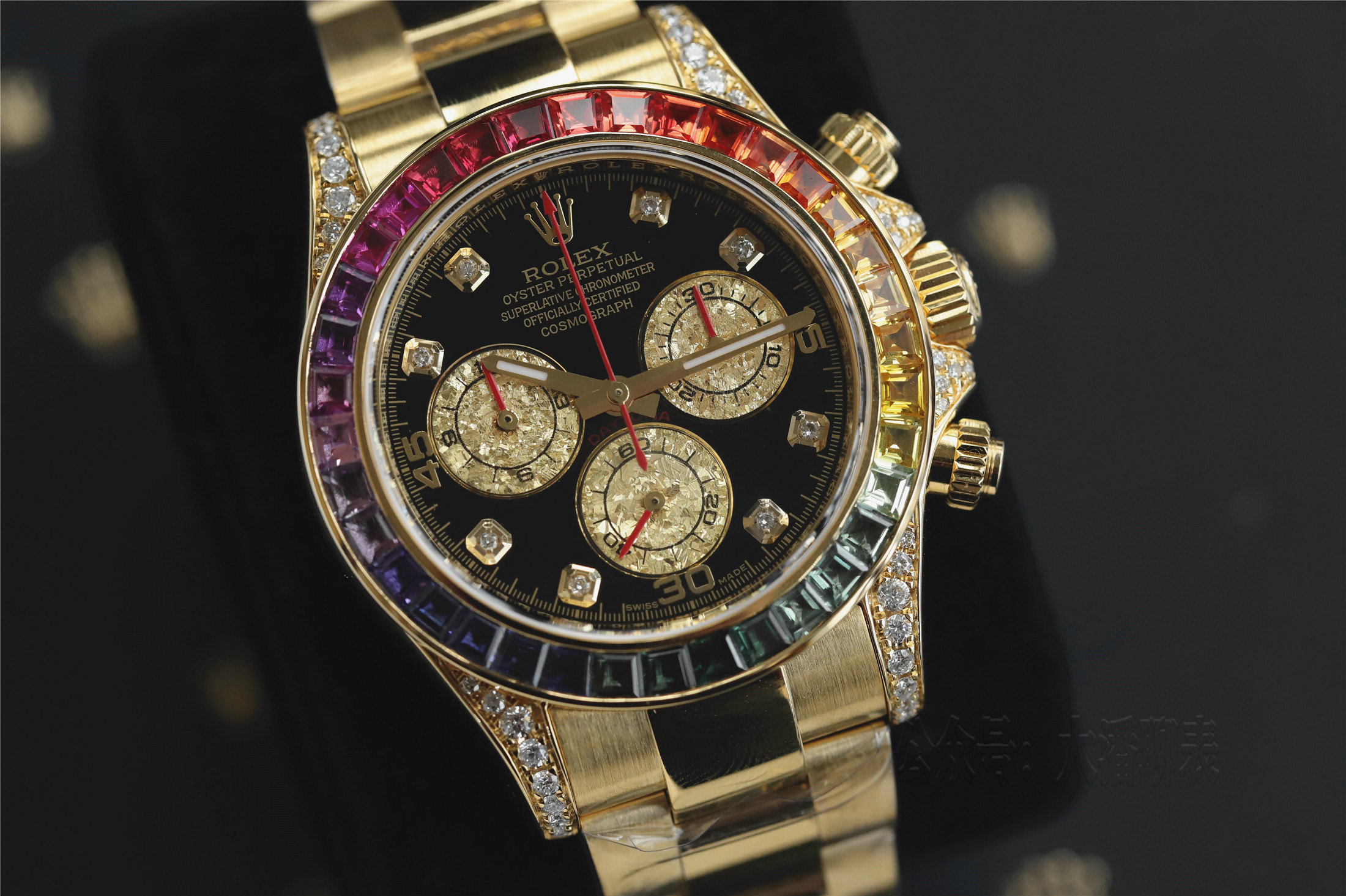 劳力士彩虹迪rbow奢华七彩宝石真钻黄金迪通拿