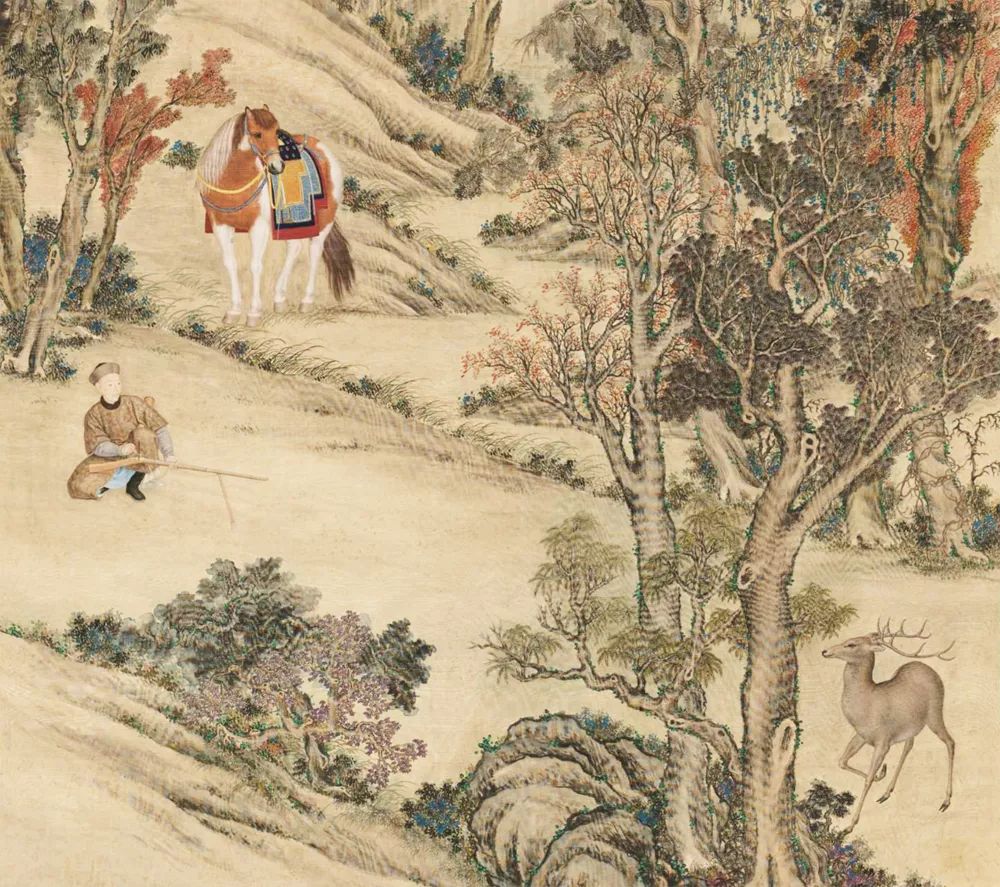 清 清人画弘历击鹿图像轴 (局部)