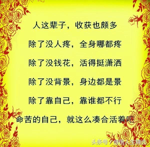 致自己:除了没人疼,全身哪都疼;除了没背景,身边都是景