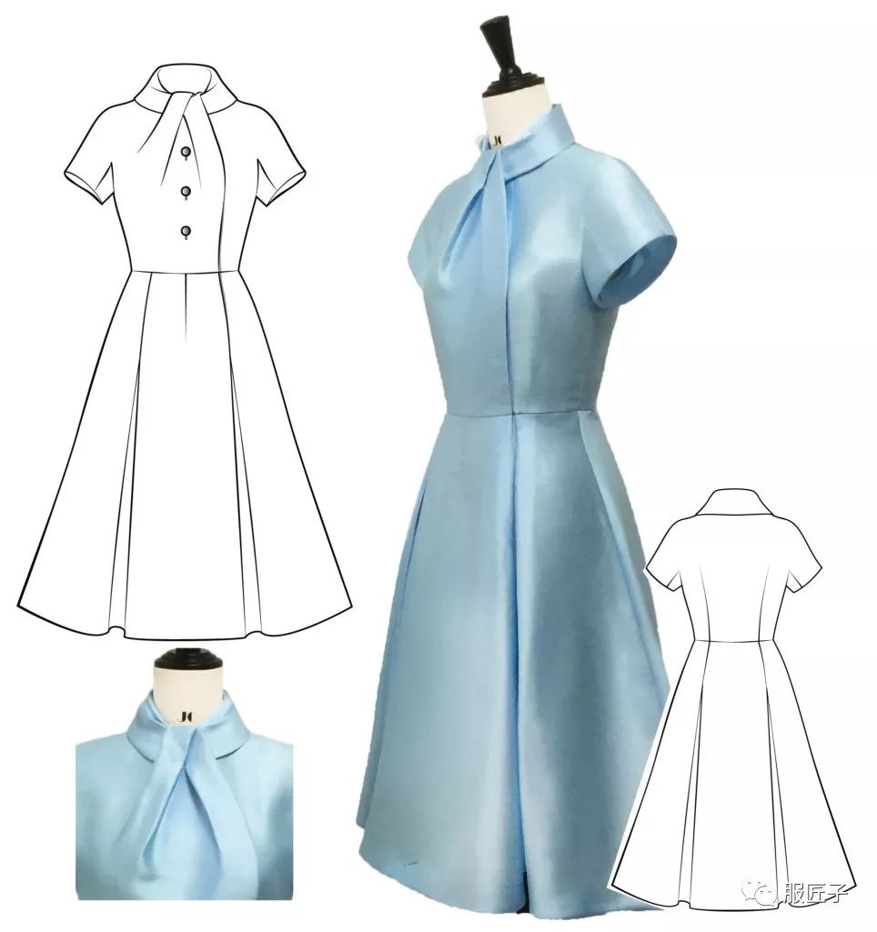 19年服装技能大赛围巾领连衣裙款式试制 才智服装分享