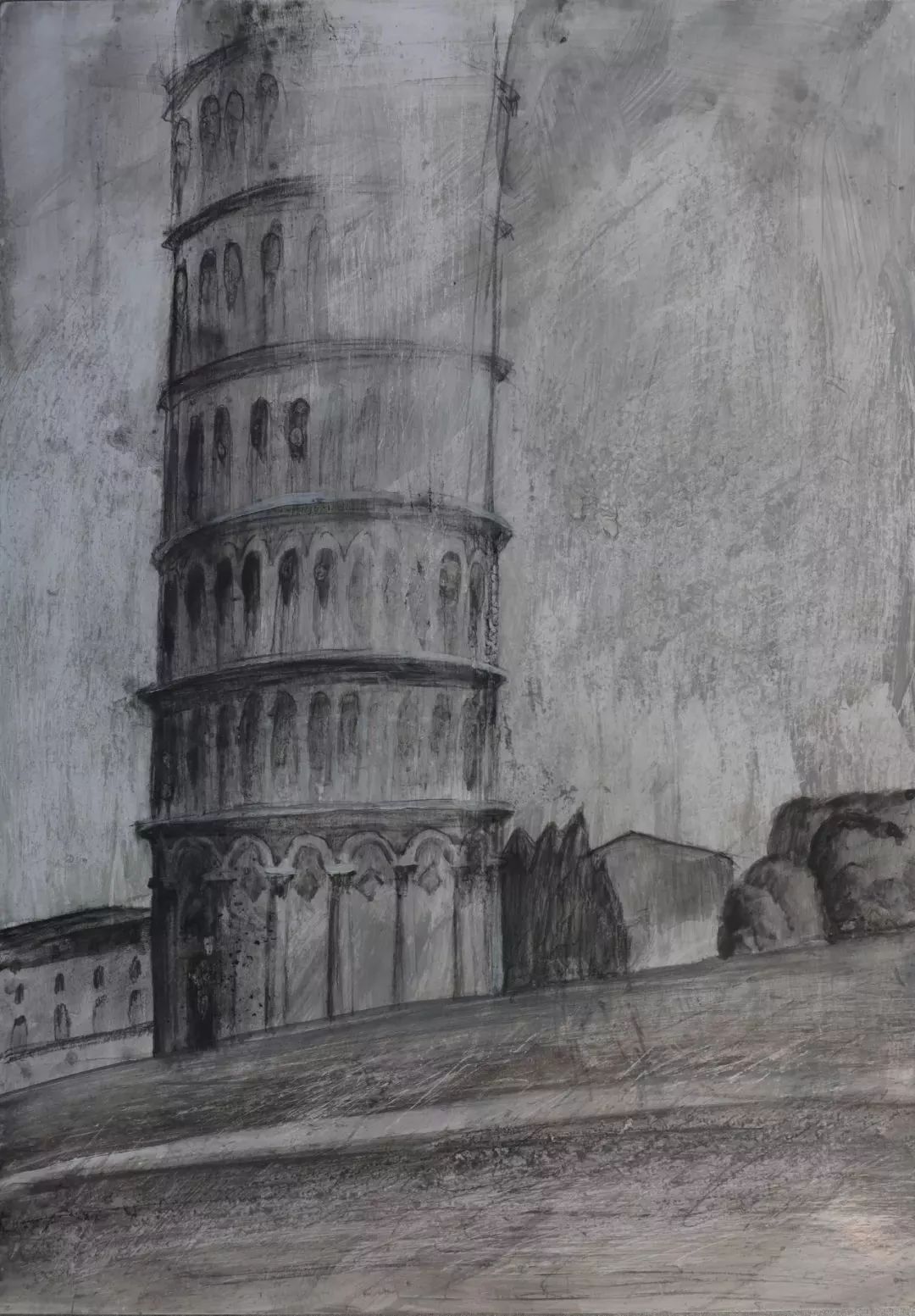 韩博 《比萨斜塔》 纸本素描 28.
