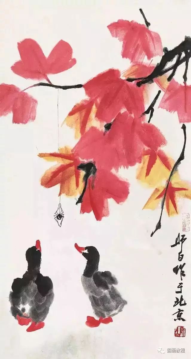 小鸭画枫叶图片图片