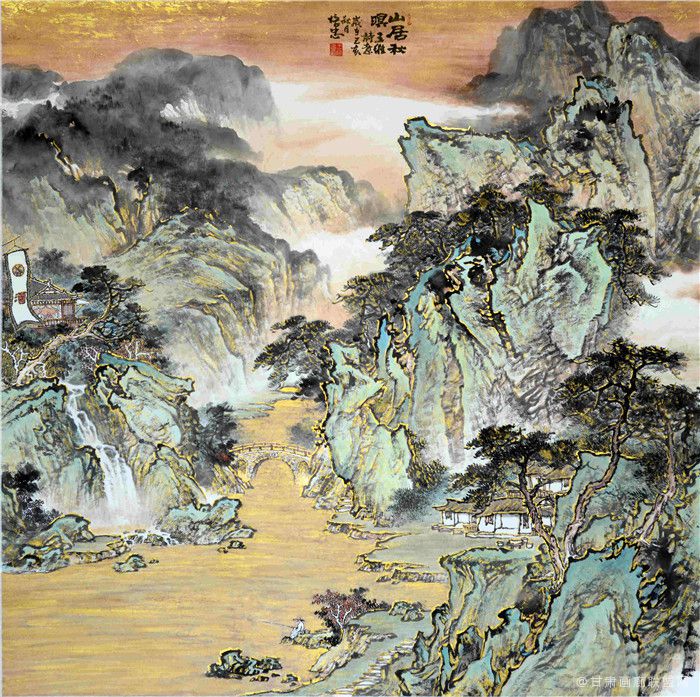 山居秋暝-金碧山水-120-120cm 王培忠武斌版纳赤苞花写生 68×138cm