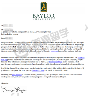 北京体育大学运动人体科学专业学生喜提贝勒大学和密西根大学offer