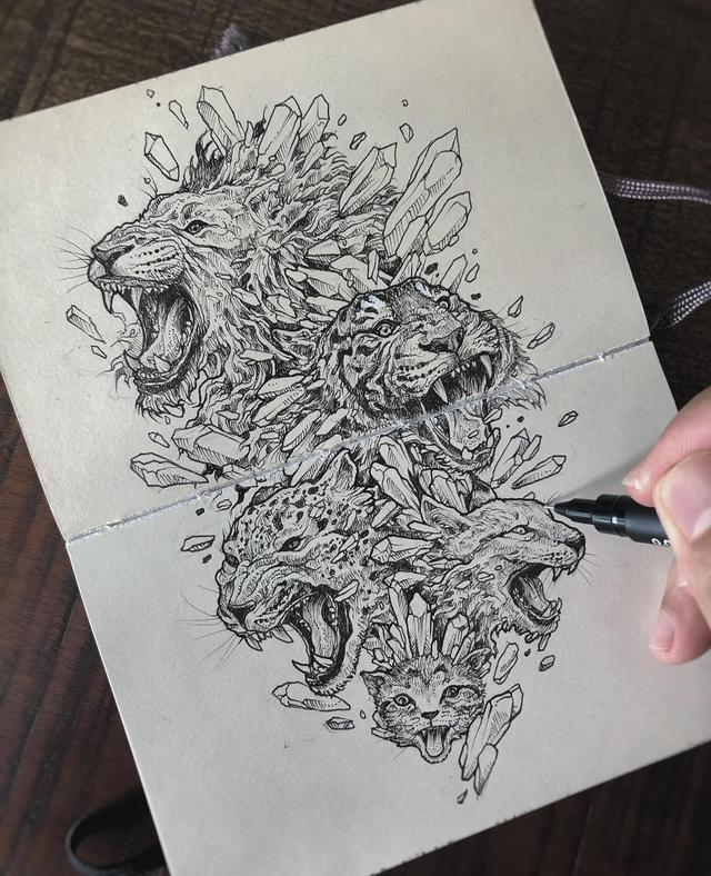 非常霸气的针管笔手绘超有画面感被震撼到了