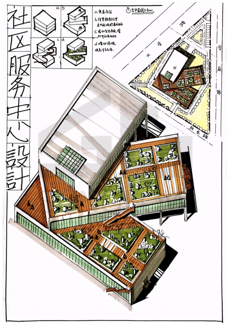 大快题模考评图06清华14初试社区服务中心设计