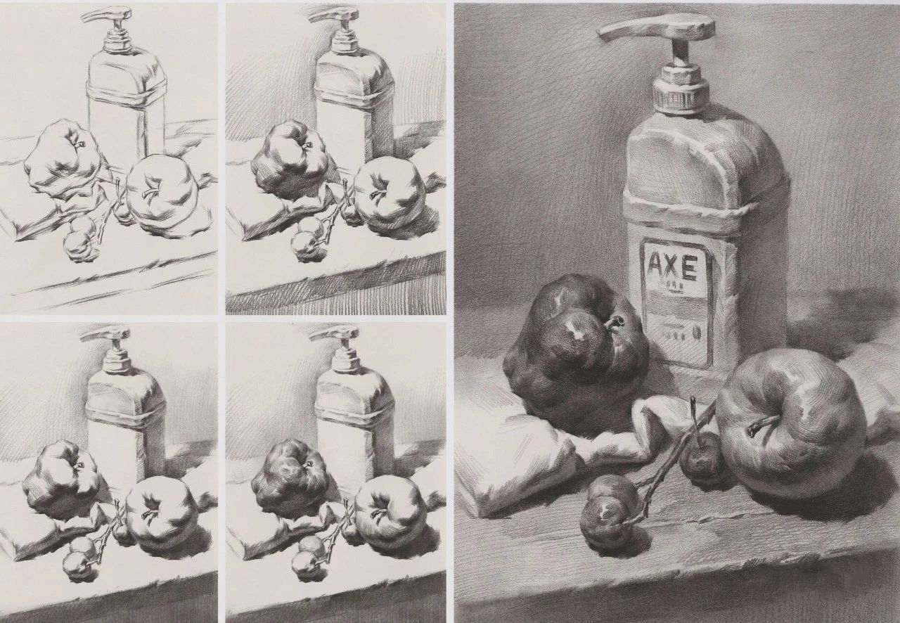 美术提分策临摹精选丨联考风素描静物组合范画兰州画室微课堂