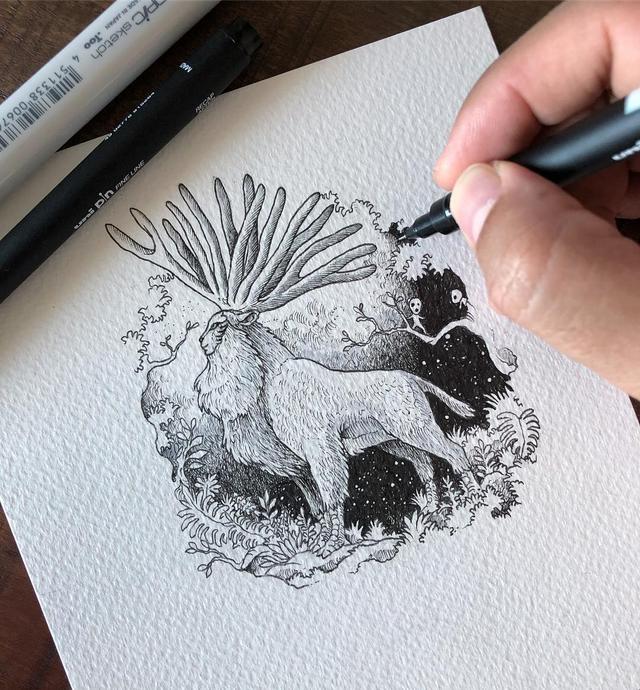 非常霸气的针管笔手绘超有画面感被震撼到了