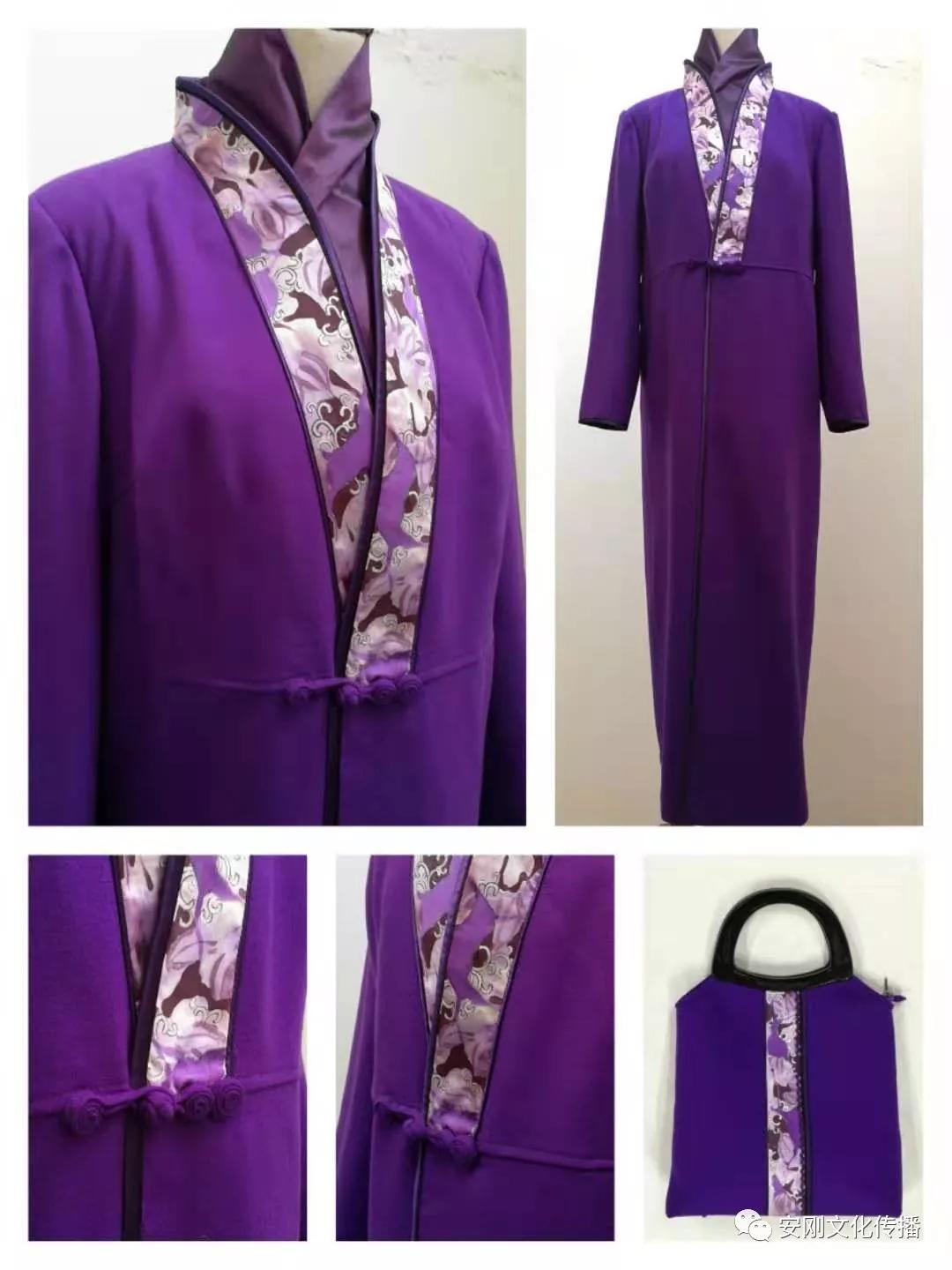 安刚以线菊造型为这件美衣的主要手绘元素,紫色花朵虚实幻化错落,深浅