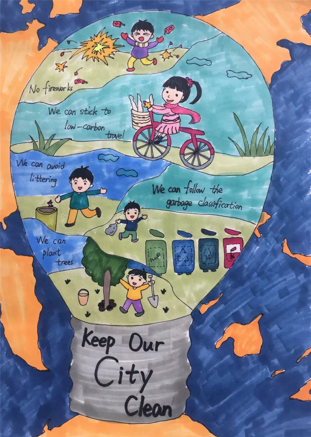 幸福小浪花善待地球妈妈守护绿色家园2019年英语环保海报制作比赛