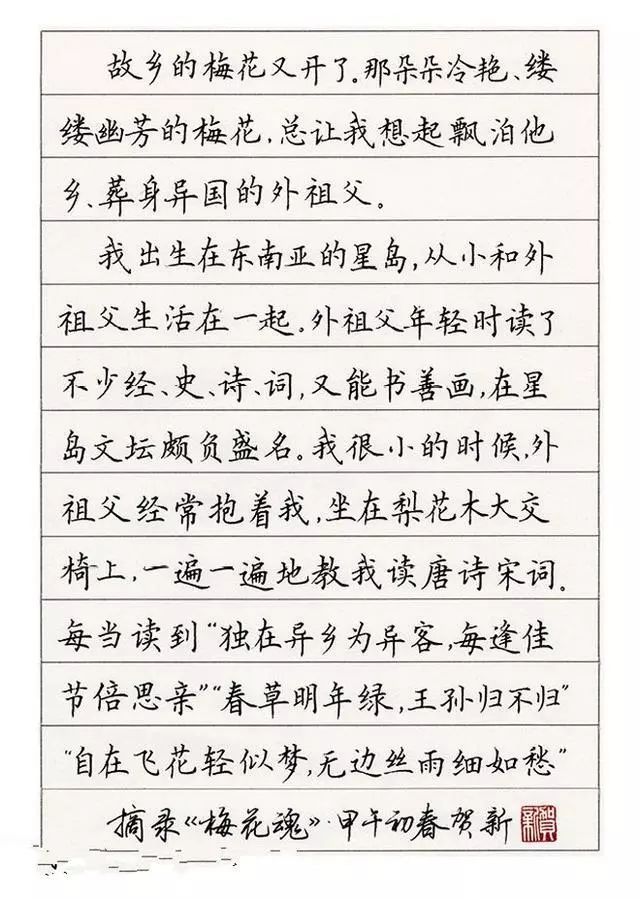 硬笔书法中性笔楷书作品欣赏潇洒飘逸