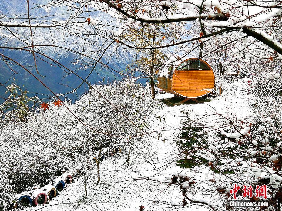 四川什邡山区迎来今冬首场雪 冬日美景宛如童话世界