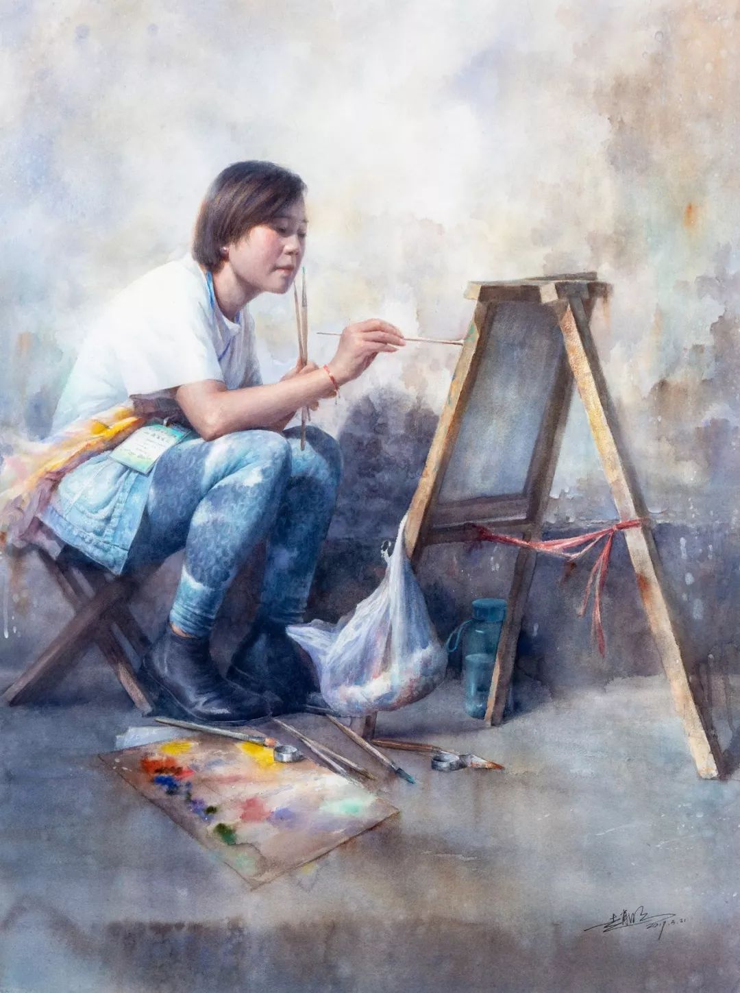 赵明 水彩 《花样年华》135cm×100cm廖学军 油画 《紫雨》160cm×195