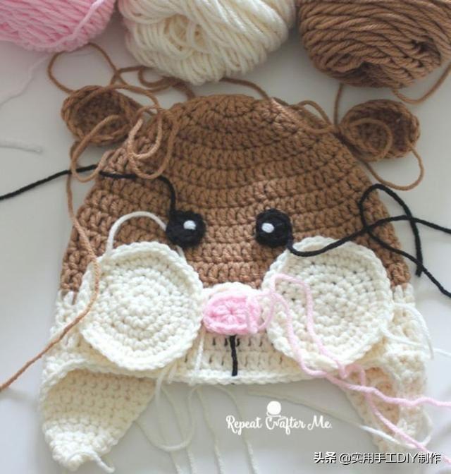 钩编图解仓鼠造型的护耳帽子成人和小孩都能戴