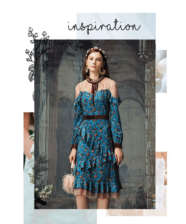 一袭法式浪漫裙装赋予外套更独特的叠穿惊喜,馥郁而夺睛,将纯色素雅的