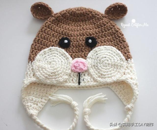 钩编图解仓鼠造型的护耳帽子成人和小孩都能戴