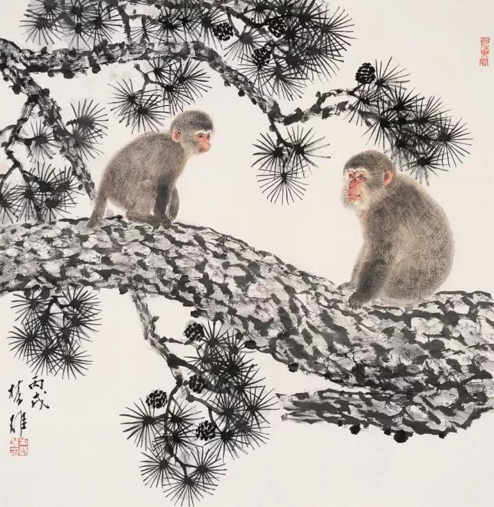 一大波国画小动物母猴怀里的小猴子太萌了