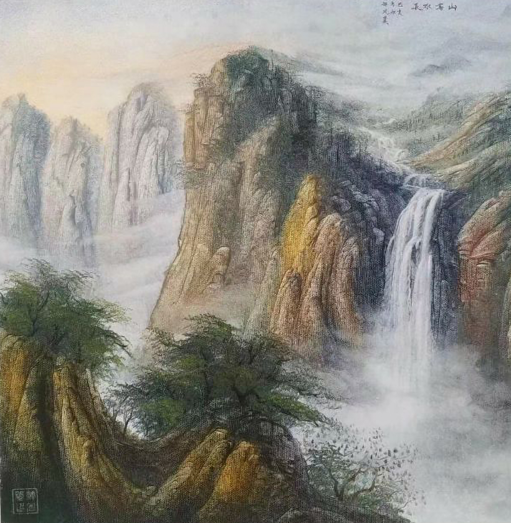 用油画颜料给山水画国画加上滤镜看完我惊讶了